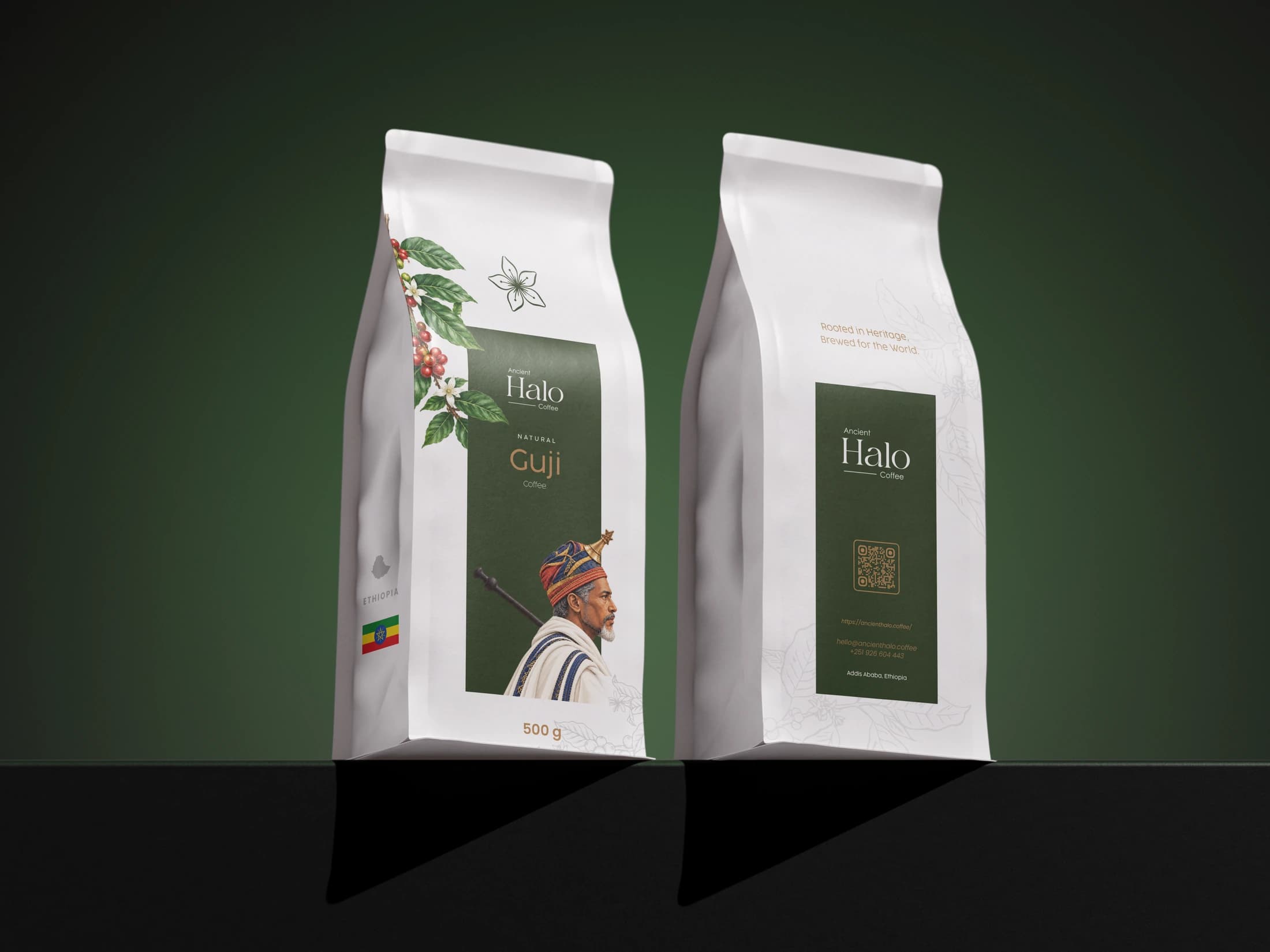 Ancient Halo roasted coffee packaged for export